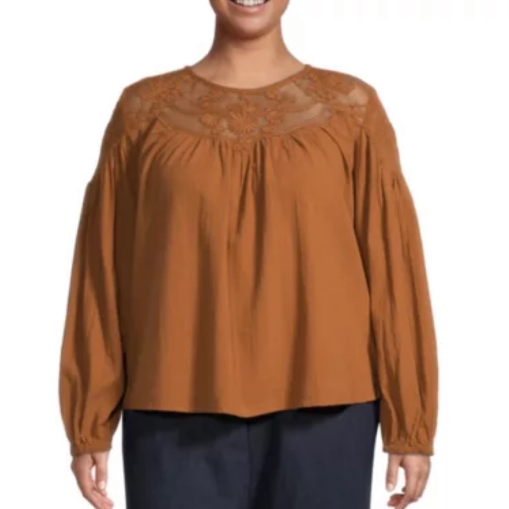 a.n.a copper balloon sleeve lace embroidered blouse